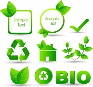 biological icons shiny modern green shapes sketch