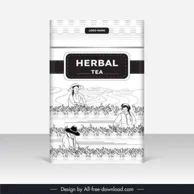  green tea packaging template black white handdrawn outline
