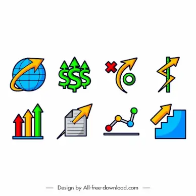 grow up chart icon sets flat modern arrow globe currency shapes sketch