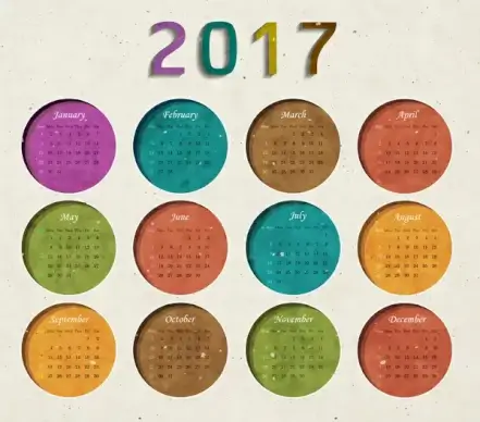 grunge retro circle style 2017 calendar templates