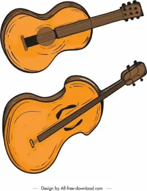 guitars icons colored retro design