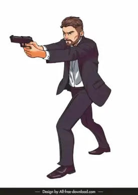 gunman icon shooting gesture sketch cartoon design