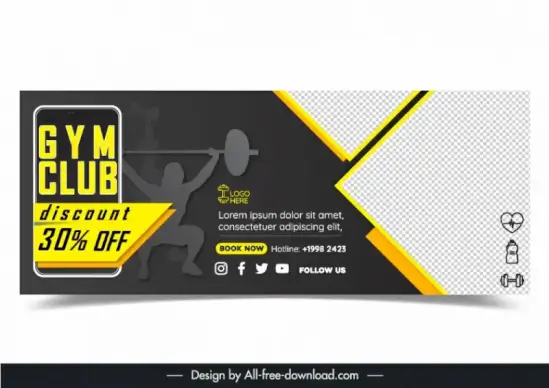 gym club discount banner template contrast modern
