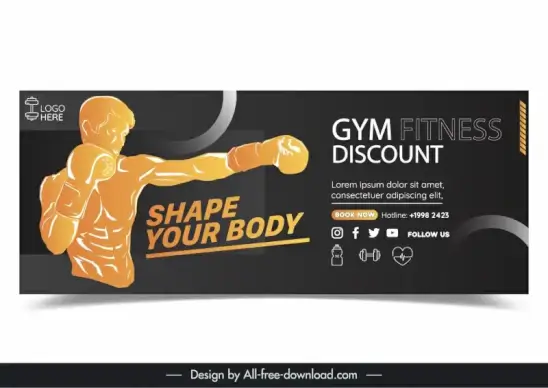 gym club discount banner template dark dynamic boxer