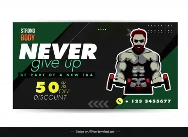 gym club discount banner template dark dynamic cartoon