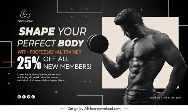 gym club poster template dark realistic design
