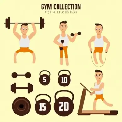 gym design elements man dumbbell icons