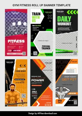 gym fitness banner templates collection roll up design