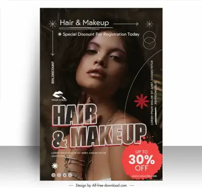 hair and makeup advertising poster template attractive lady sketch
