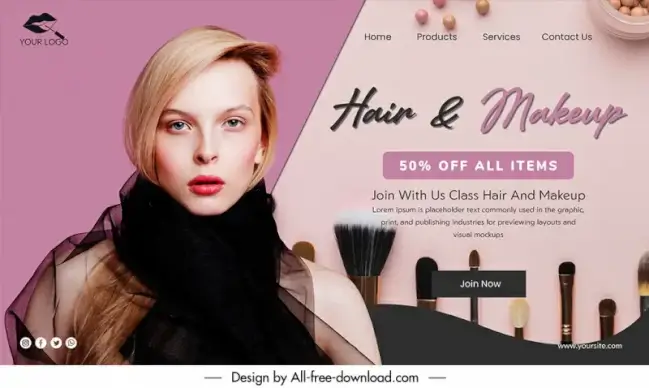 hair makeup discount landing page template elegant lady sketch