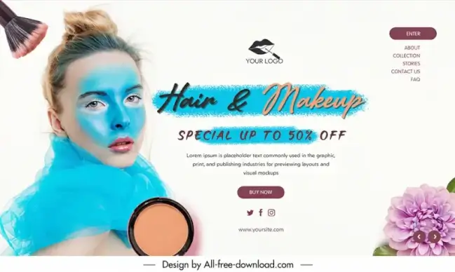 hair makeup landing page template bright elegant realistic 