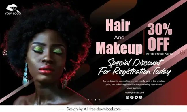 hair makeup sale banner template dark realistic 