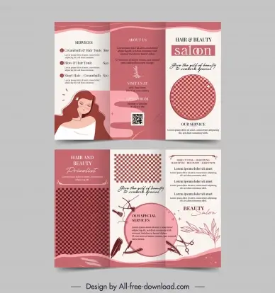 hair salon brochure template classical babershop tools lady leaves