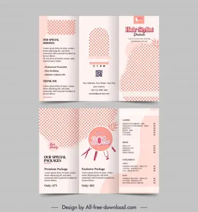 hair salon brochure template trifold checkered decor