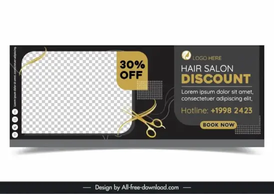 hair salon discount banner template checkered scissors decor