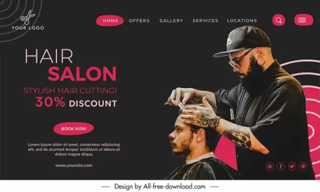 hair salon discount landing page template realistic dark