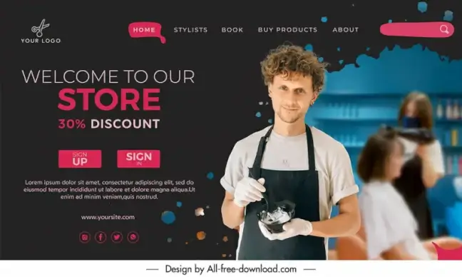 hair salon landing page template modern elegant contrast