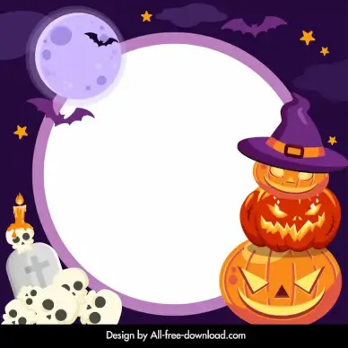 halloween back drop template dark contrast design moonlight pumpkins skulls candles tombs bats stars decor 