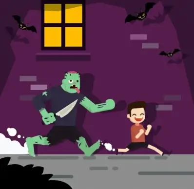 halloween background funny ghost chasing boy cartoon design