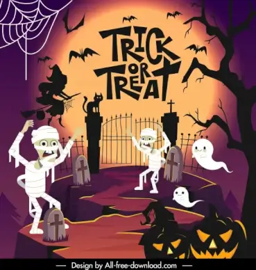 halloween background template scary characters sketch dark design