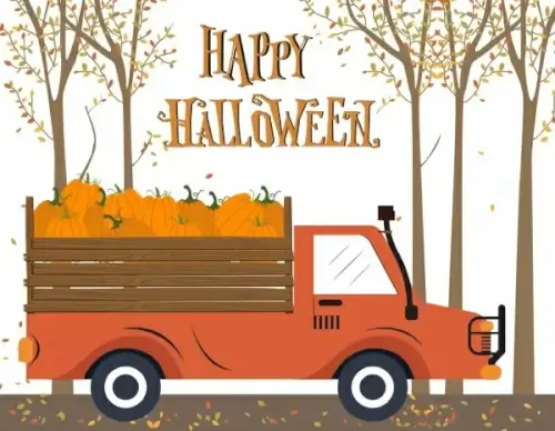 halloween background truck pumpkin autumn landscape decor