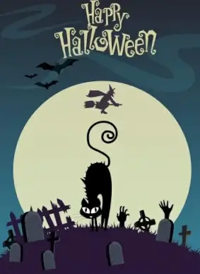 halloween banner black cat moonlight tomb wizard icons