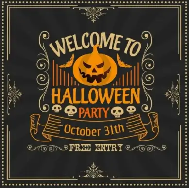 halloween banner classical dark decor pumpkin skull icons