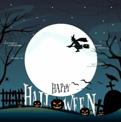 halloween banner moonlight night design cemetery scene