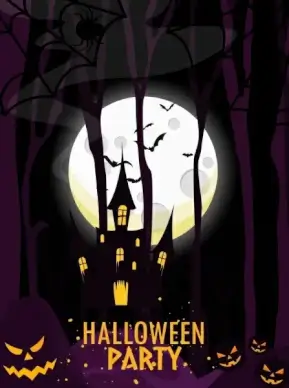 halloween banner purple night backdrop moonlight castle icons