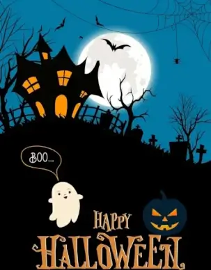 halloween banner scary night scene moonlight cemetery icons