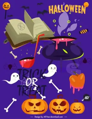 halloween banner scary symbols sketch colorful classic design