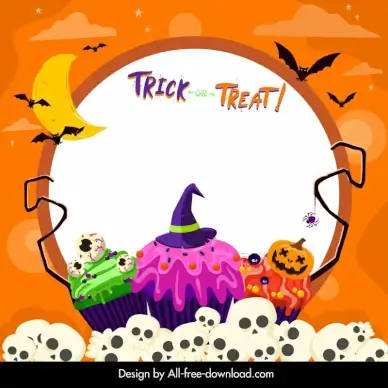 halloween banner template horror decorrated cupcake moon frame skulls bats decor