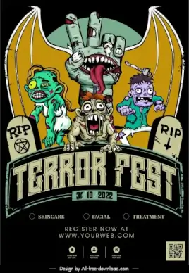 halloween banner template terrible zombie characters sketch