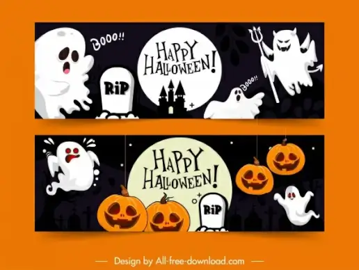 halloween banner templates ghost pumpkins tombs icons decor