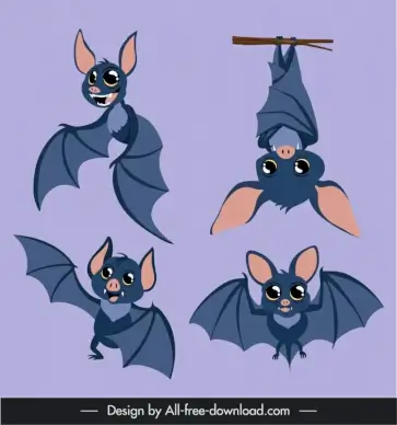 halloween characters icons collection funny bats sketch  