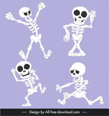 halloween characters icons collection funny frightening skeletons sketch 