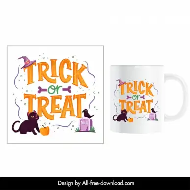 halloween cup design elements cat tomb texts decor