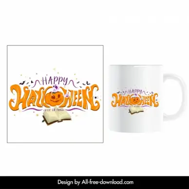 halloween cup design elements dynamic stylized pumpkin book