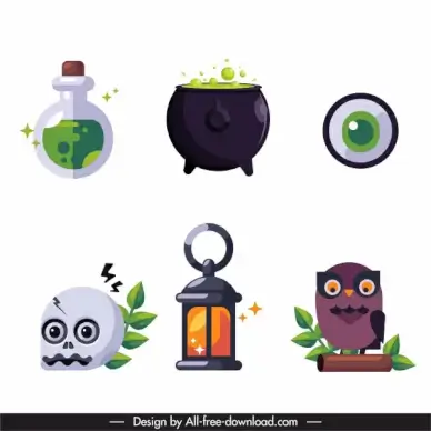 halloween decor elements poison skull owl light sketch