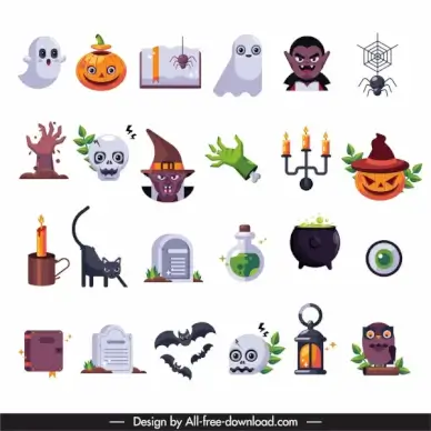 halloween decor elements scary symbols sketch