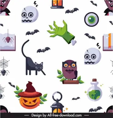   halloween design elements editable pattern flat repeating scary icons sketch