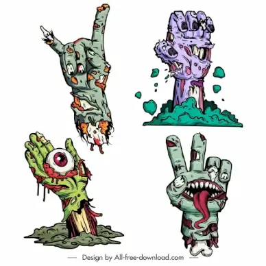 halloween design elements frightening decomposing zombie hands sketch