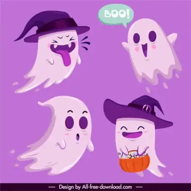 halloween design elements funny ghost characters sketch