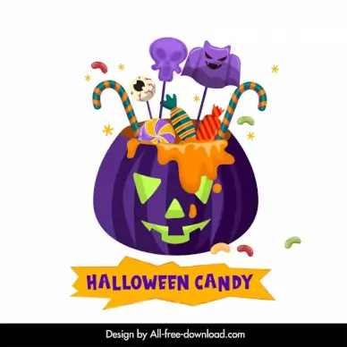 halloween design elements horror candies in pumpkin sketch