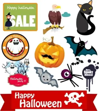 halloween design elements in flat color style
