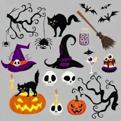 halloween design elements scary objects