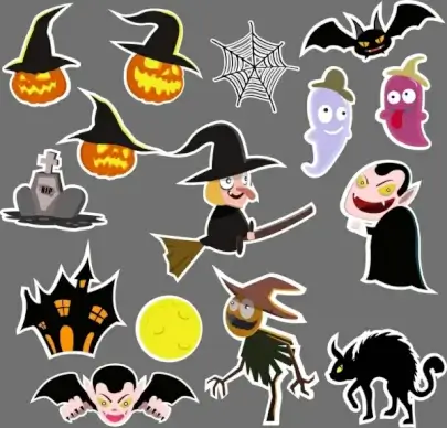halloween design elements various colored flat symbols