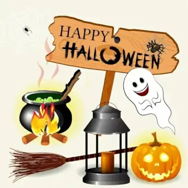 halloween design elements various colored icons