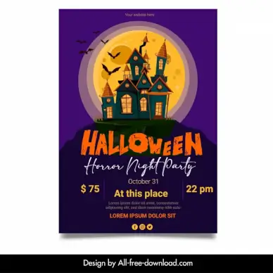 halloween horror night party poster haunted house moonlight sketch