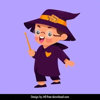 halloween icon boy in wizard costume sketch cute cartoon character